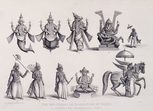 Les dix avatars ou incarnations de Vishnu, gravé par A. Thorn, de 